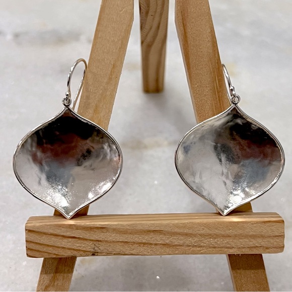 Sterling Silver Concave Marquis Dangle Earrings - Picture 1 of 11